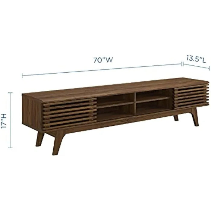 Modway Render 70" Mid-Century Modern Low Profile Media Console TV Stand, 70 Inch, Walnut Walnut
