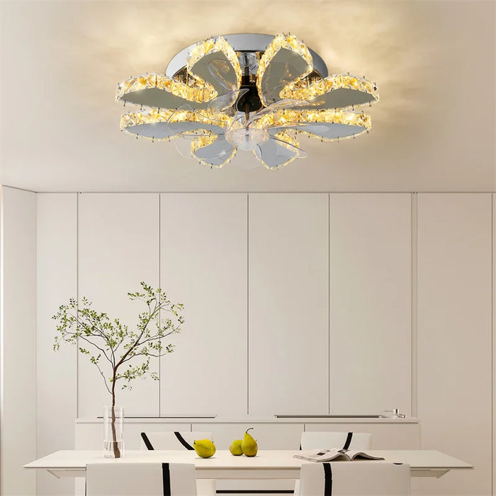 Luxury Crystal Ceiling Fan Stainless Steel Fixture Led Chandelier Chrome Plafon Fan Lamps Luminaire Dining Room FixtureLuminaire