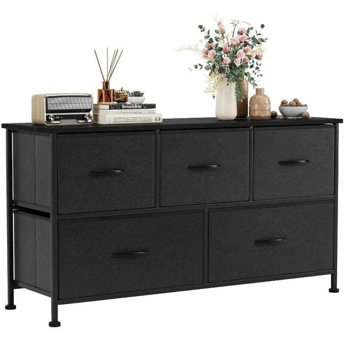 Dresser for Bedroom with 5 Drawers, Wide Chest of Drawers, Fabric Dresser,Black