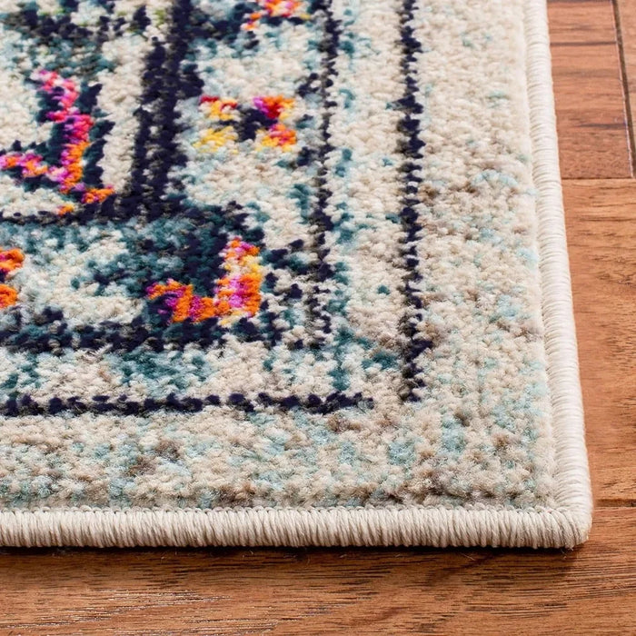 Boho Chic Medallion Distressed Design Carpet Living Room Decor Non-Shedding & Easy Care & Blue Decoration Home Freight free