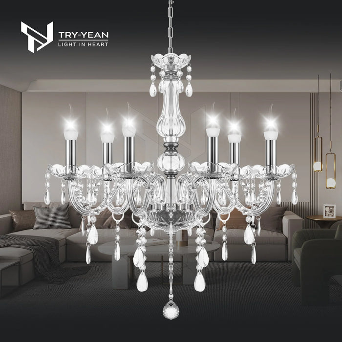 TRY-YEAN Elegant 6 Chandelier Lighting Modern Crystal Lights Kitchen Chandeliers Light Ceiling Pendant Lamp Transparent Color