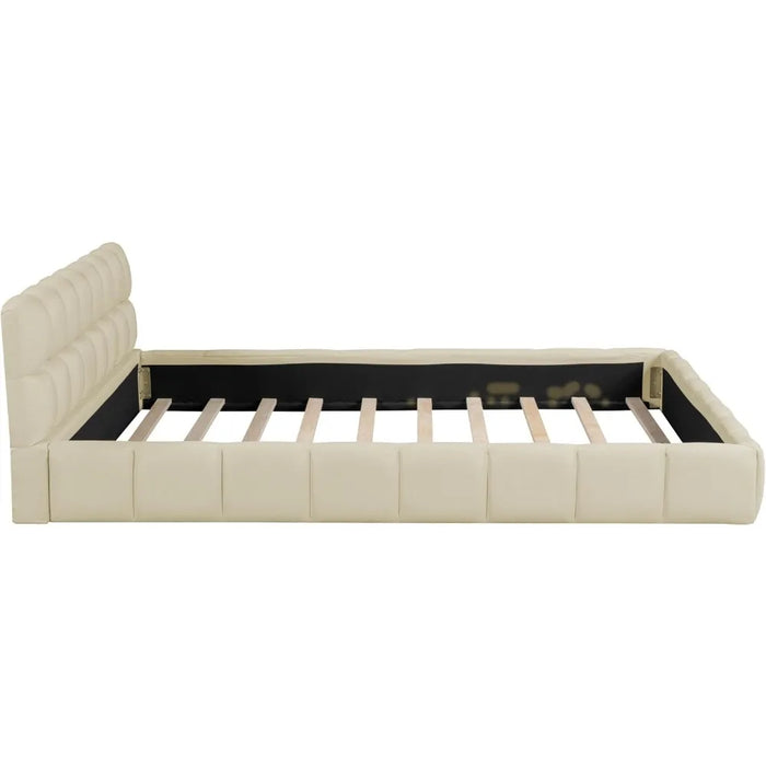 Linen Low Platform Bed Beds and Furniture for Home Modern Queen Size Upholstered Bed Frame Wingback No Spring Required Bedroom