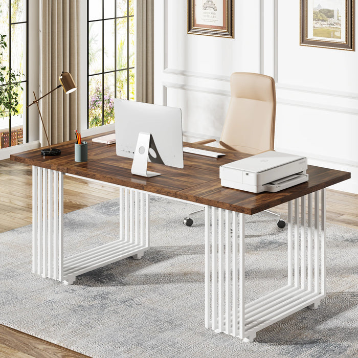 Tribesigns 70.9" Modern Office Desk, Wooden Executive Desk, Brown Computer Desk with White Metal Legs, Large Workstation