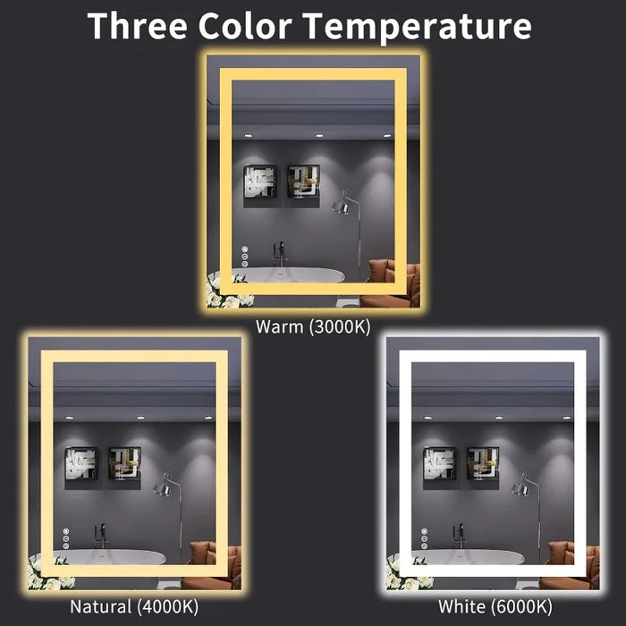 Bathroom Mirror with Lights, Anti-Fog, Dimmable, Backlit + Front Lit,  Memory Function, Tempered Glass, Shatter-Proof