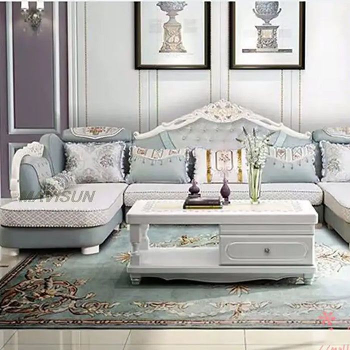 Northern Europe Style Living Room Reception Sofa Luxury Large Apartment Modern Fabric Leather Solid Wood U-Shaped Furniture Sofa
