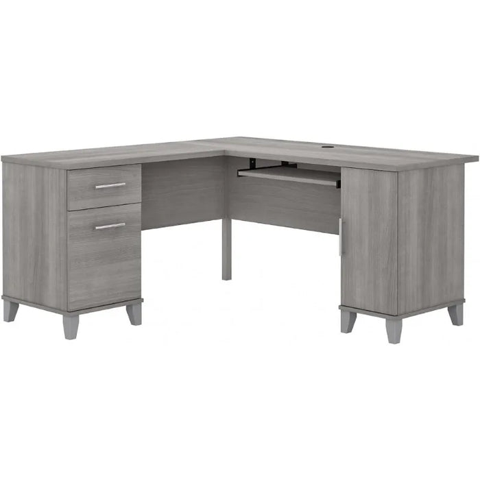 Bush Furniture Somerset L Shaped Desk with Storage in Platinum Gray Corner Computer Table for Home Office