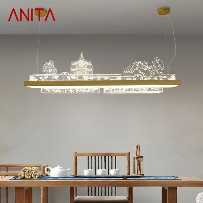ANITA Modern Pendant Chandelier LED 3 Colors Chinese Gold Luxury Creative Hanging Lights Fixture For Dining Room Tea-house