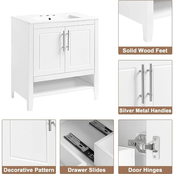 Combination Under Counter Sink Washbasin for the Bathroom Furniture 30" Bathroom Vanity With Single Sink Solid Wood Frame Sinks