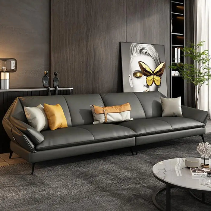 Italian Minimalist Leather Sofa First Layer Cowhide Modern Minimalist Nordic Living Room Light Luxury Straight Row Leather Sofa