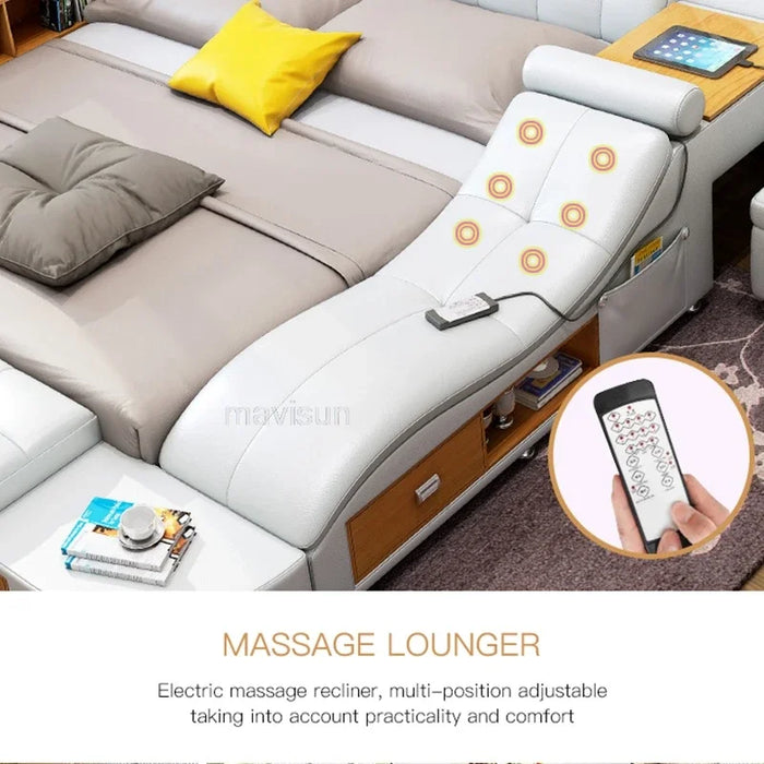 Multifunctional Master Bedroom Leather Queen Double Size Bed Modern Ultimate Smart Bed With Storage Luxury Bedroom Furniture