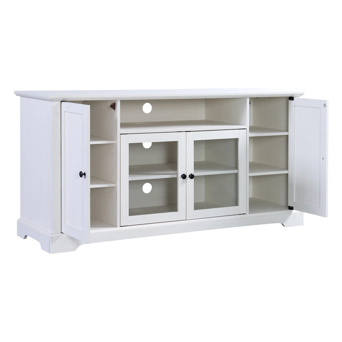 TV Stand for TV up to 65in with 2 Tempered Glass Doors Adjustable Panels Open Style Cabinet, Sideboard