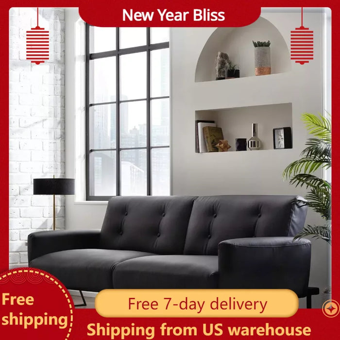 Living room sofa futon sofa, living room furniture - armless sofa bed, black faux leather, black