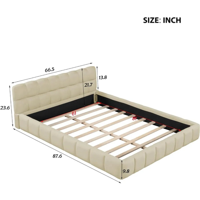 Linen Low Platform Bed Beds and Furniture for Home Modern Queen Size Upholstered Bed Frame Wingback No Spring Required Bedroom