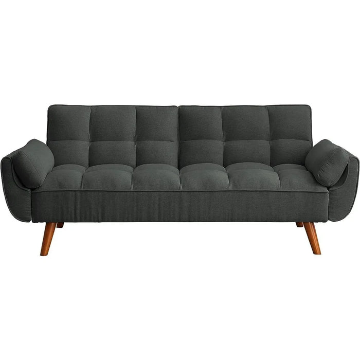 Modern Convertible Tufted Linen Upholstered Futon Sofa Daybed W/2 Pillows Luxury Sofa in the Living Room Overstuffed Comfy Home
