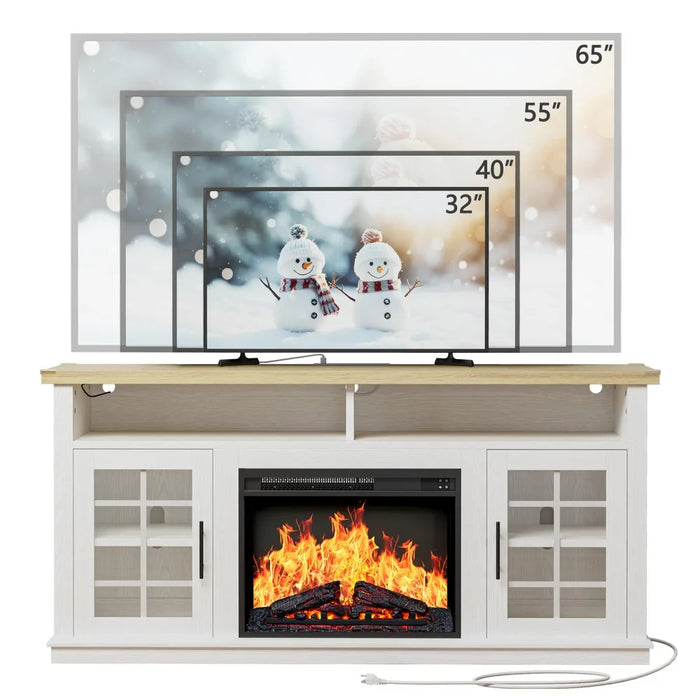 2024 New Fireplace TV Stand with Power Outlet and LED Light