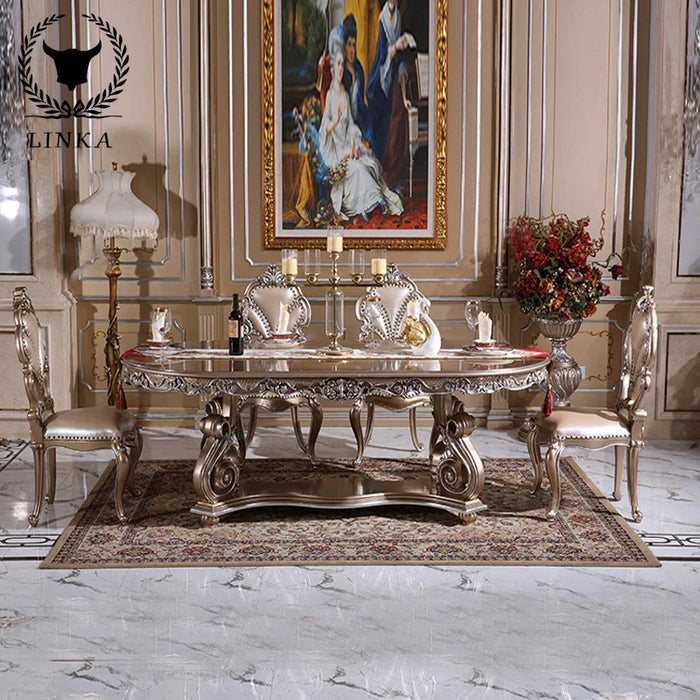 Custom European carved wood dining tables and chairs French palace villa luxury dining tables and chairs combination