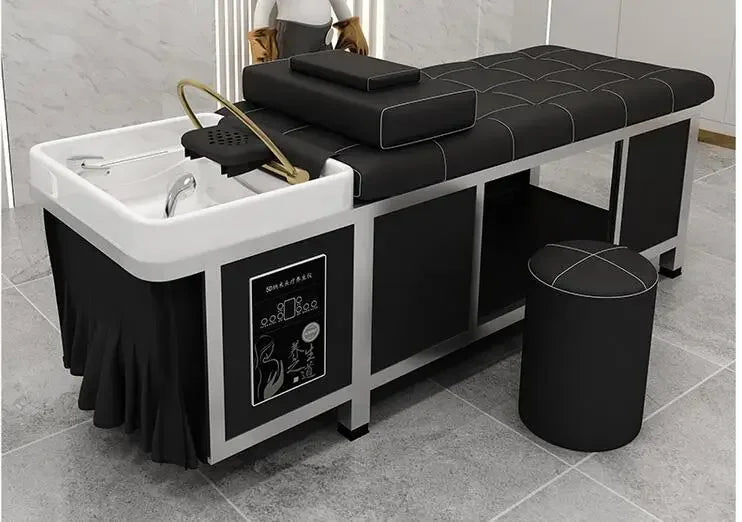 Thai-style stainless steel shampoo bed, special water circulation head treatment bed for barber salon, massage and fumigation