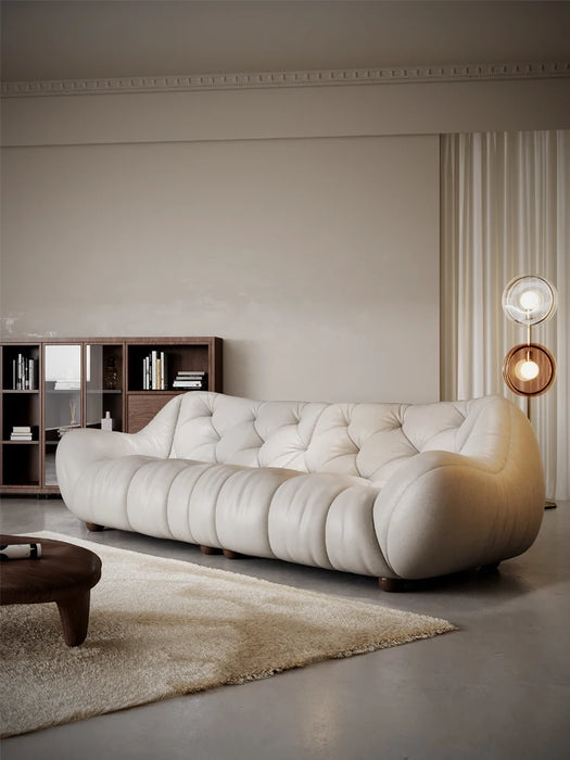 Antique leather sofa French retro light luxury living room American head layer cowhide black straight  sofa