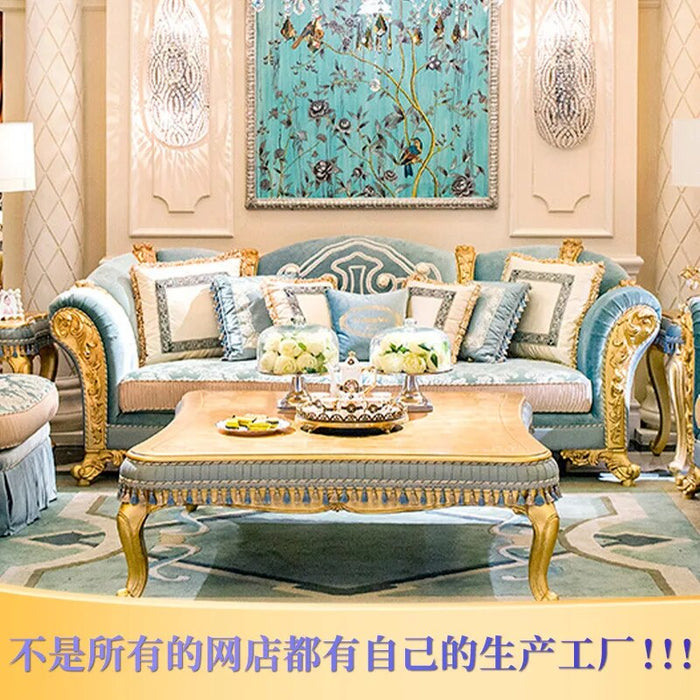 European solid wood carved  coffee table group legal luxury cloth sofa villa living room furniture customization