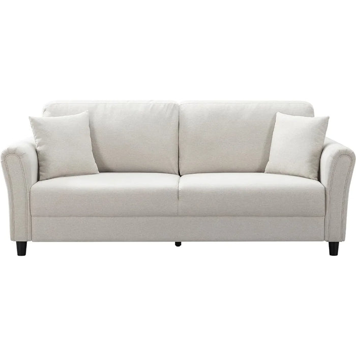 Modern Sofas Living Room, Fabric Comfy Deep Seat Couch with Metal Legs and 2 Pillows, Removable Back and Thickened Soft Cushion