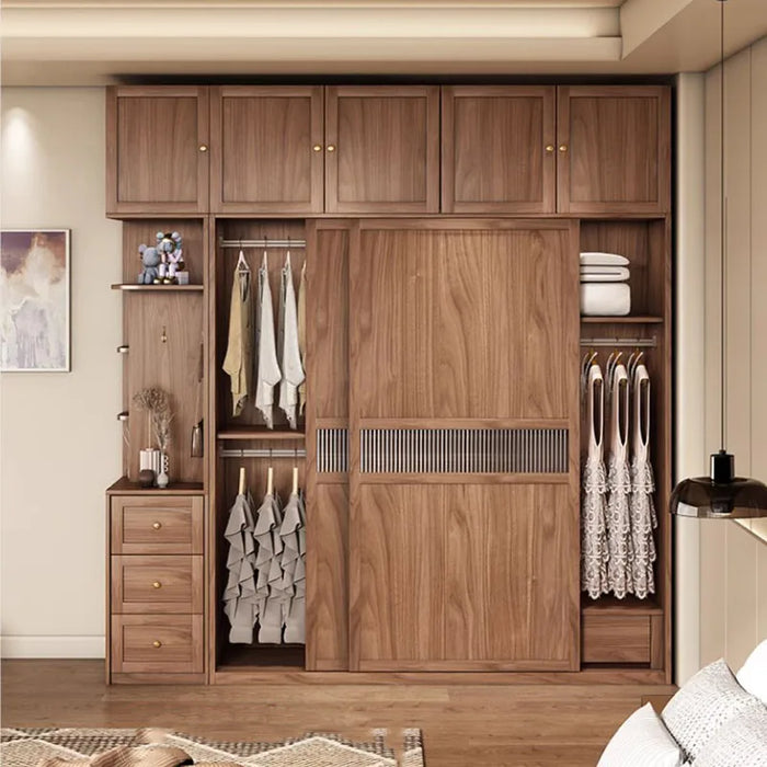 Wood Multifunction Wardrobe Modern Hanging Storage Drawers Shelf Wardrobe Sliding Doors Display Placard De Vetement Furnitures