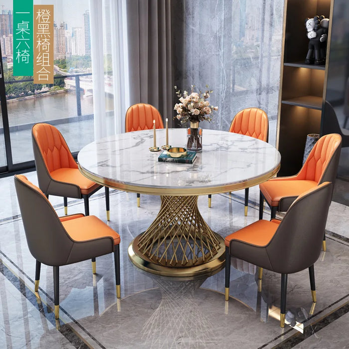Light luxury marble dining table and chair combined round table modern simple household round small household type Italian dinin