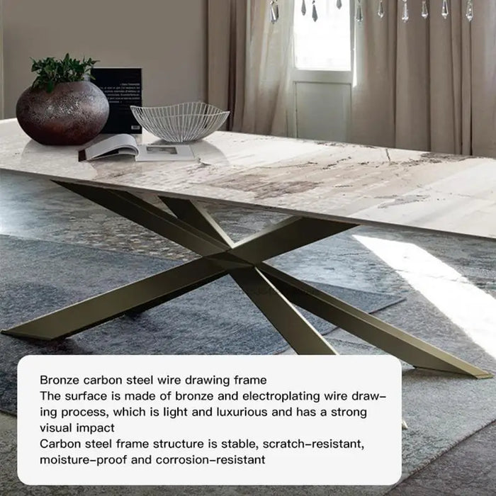 Italian Custom Light Luxury Rock Slab Kitchen Table And Chair Combination Modern Simple Rectangular Large Villa Dining Table Set