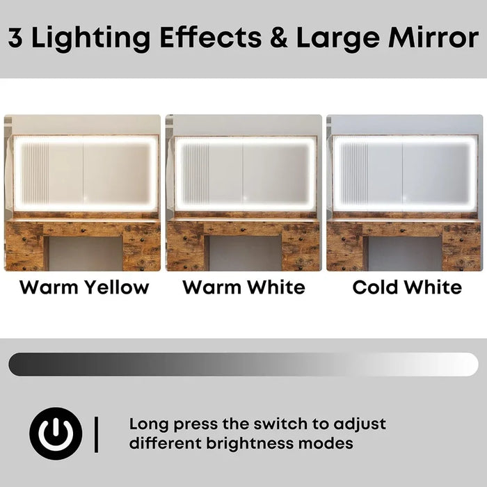 Dresser set with large LED lighting mirrors, power socket, 7 drawers, dresser, vanity, storage