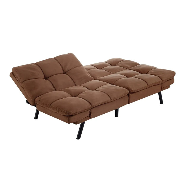 Memory Foam Futon with Adjustable Armrests , Camel Faux Suede Fabric for Adults Living Room Furniture