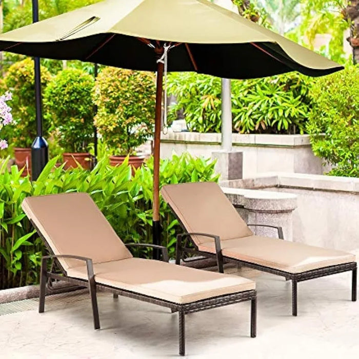 Patio Chaise Lounges with Thickened Cushion, PE Rattan Steel Frame Pool Lounge Chair Set for Patio Backyard Porch Garden