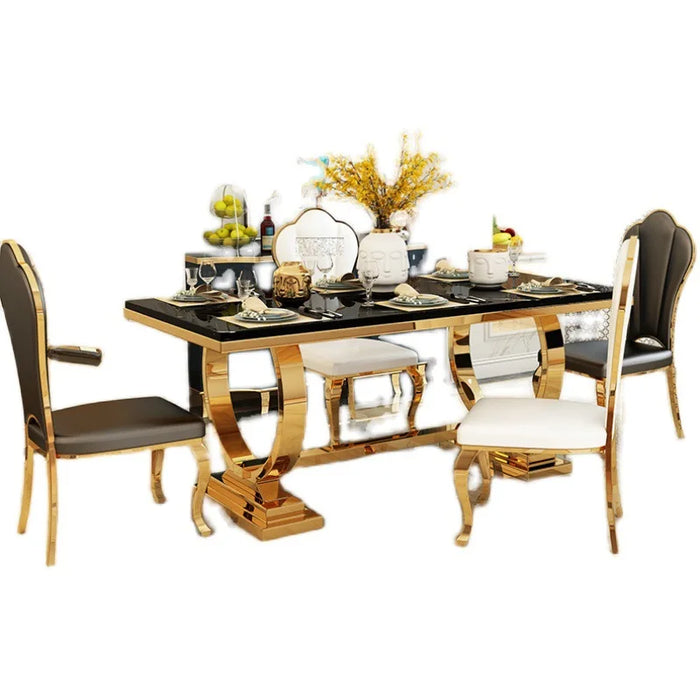 Modern light luxury marble dining table and chair combination Italian rectangular dining table simple household stainless steel