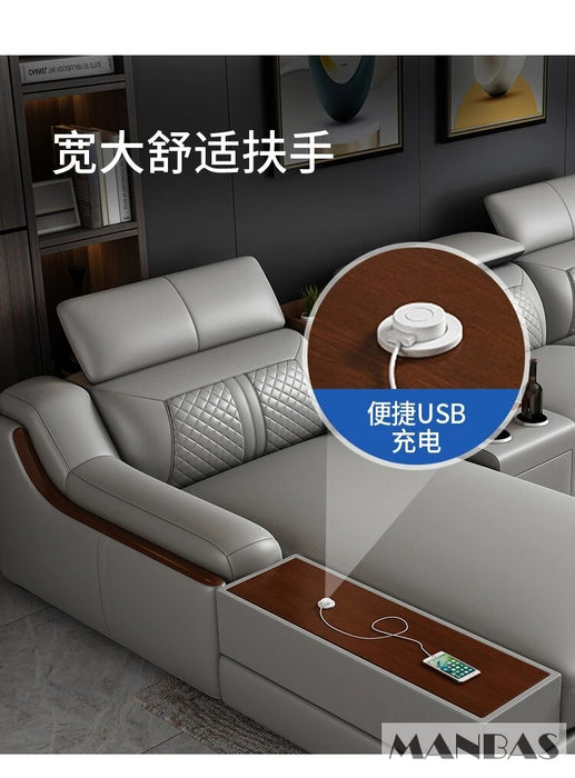Premium Italian Leather Couch Set with Cup Holder, USB, Adjustable Headrests & Bluetooth Speaker - Linlamlim Living Room Sofas