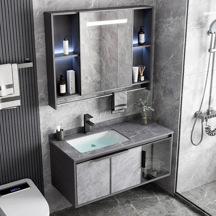 Customizable Aluminum Gold Bathroom Cabinet Set Bathroom Washbasin Ceramic One-piece Sink Decoration Furniture