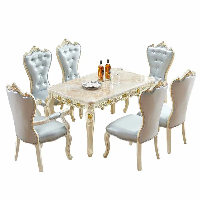 European style dining table and chair combination small family marble dining rectangular modern simple French solid wood table