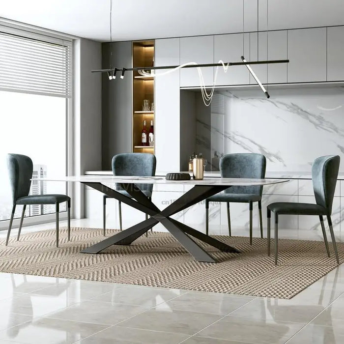 High-End Custom Natural Marble 1.6m Rectangular Table Set With 6 Chairs For Dinner Classic Design Popular Nordic Furniture