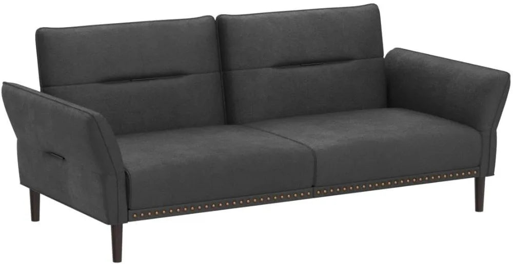 Futon, Faux Lether Futon Couch Bed, Comfy Modern Black Futon Bed, Folding Recliner Sleeper Sofa with Adjustable Backrest,