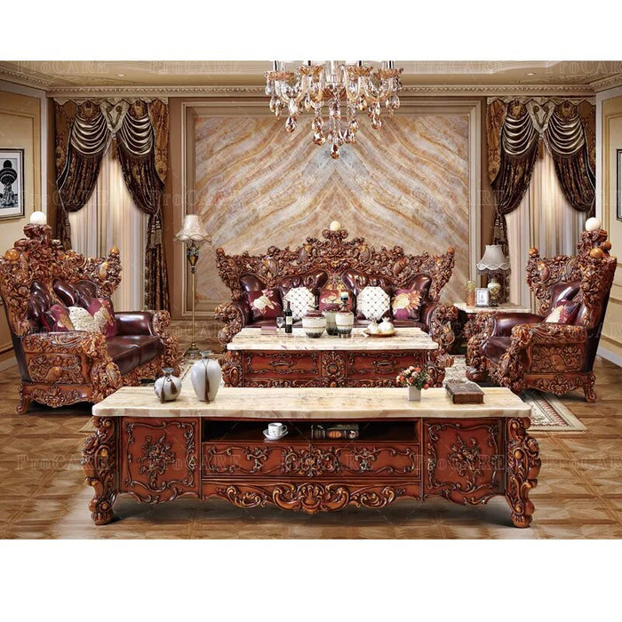 ProCARE European sofa American villa living room genuine leather solid wood carving etro 124 living room sofa sets