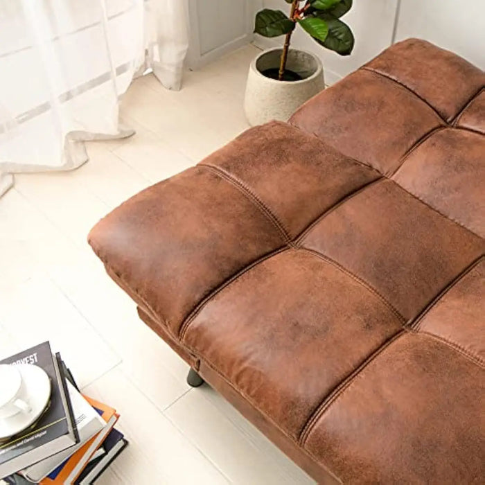 Futon Sofa Bed,Lounge Memory Foam Sleeper Couch Room,Convertible Loveseat 71"-Brown-Faux Leather-Thicker versio, 713331.5