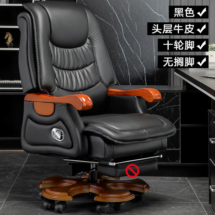 Luxury Leather Boss Office Chair Ergonomic Orange Office Chair With Footrest Sleep Comfort Cadeira Gamer Office Desk Furniture