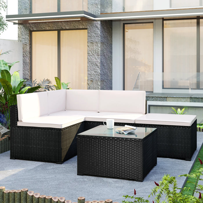 5-Piece Patio Rattan PE Wicker Furniture Corner Sofa Set Patio Furniture Set For Backyard  Porch  Pool,