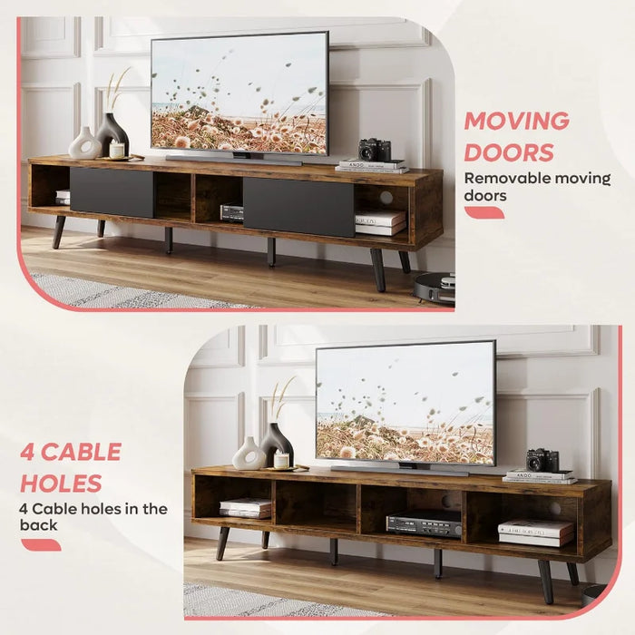 Bestier 70 inch Mid Century Modern TV Stand for 75  , Low Profile   with Storage, Entertainment Center  Living R