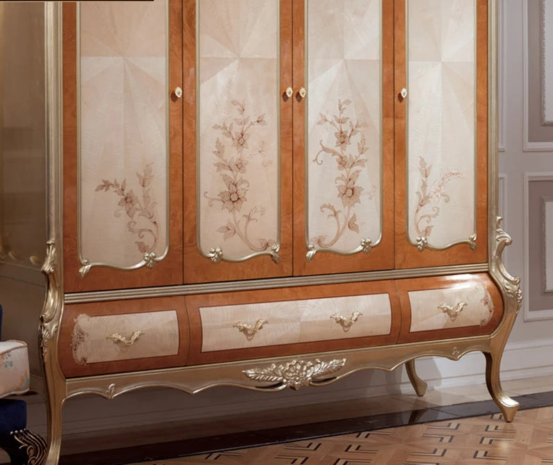 Neoclassical four-door wardrobe locker furniture multifunctional storage cabinet solid wood bedroom