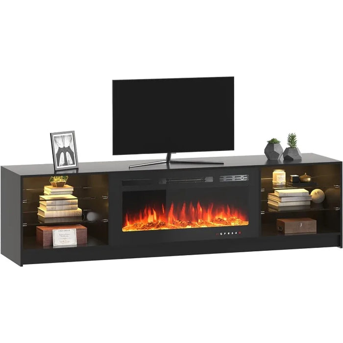 Entertainment Center with Adjustable Glass Shelves, TV Console for TVs up to 80", TV Table for Living Room,Bedroom,Office, Black
