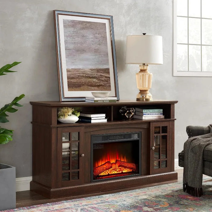TV Stand with 24.5'' Fireplace 58'' Modern Media Entertainment Center with Farmhouse Wooden Door Storage Cabinet for Living Room