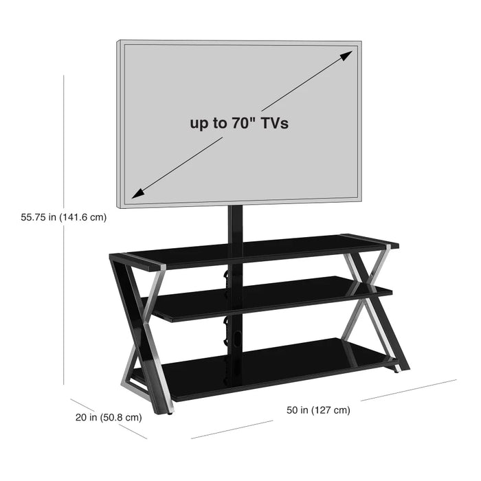 XL-44E Xavier 3-in-1 Television Stand, Durable and Strong，Tempered Glass, Glass, Metal，50.00 X 20.00 X 55.75 Inches
