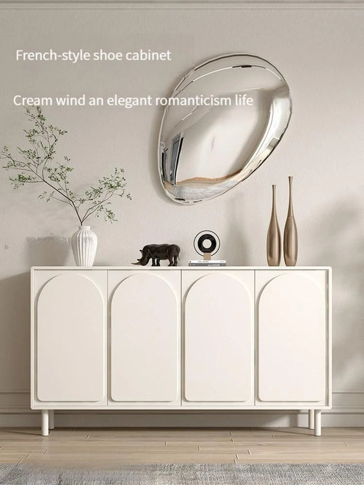 White Cabinet For Hallway 2 Door And 4 Layers Solid Wood Frame Shoe Cabinet Minimalist Style Entrance Closet Modern Sideboard