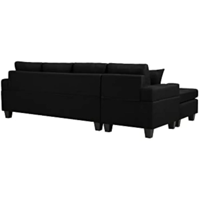L-shaped Upholstered Modular Sofa with Reversible Chaise Longue and 2 Cup Holders, Modern Furniture Stylish Design, Black