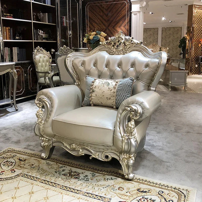 European style leather sofa combination living room integral solid wood head leather large family villa sofa