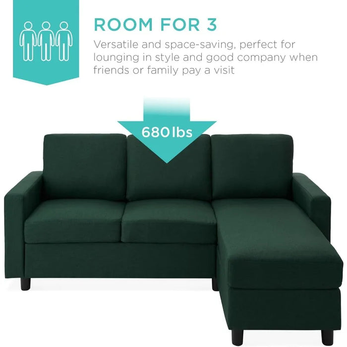 Best Choice Products Upholstered Sectional Sofa for Home, Apartment, Dorm, 3-Seat, L-Shape Design, Reversible Ottoman Bench