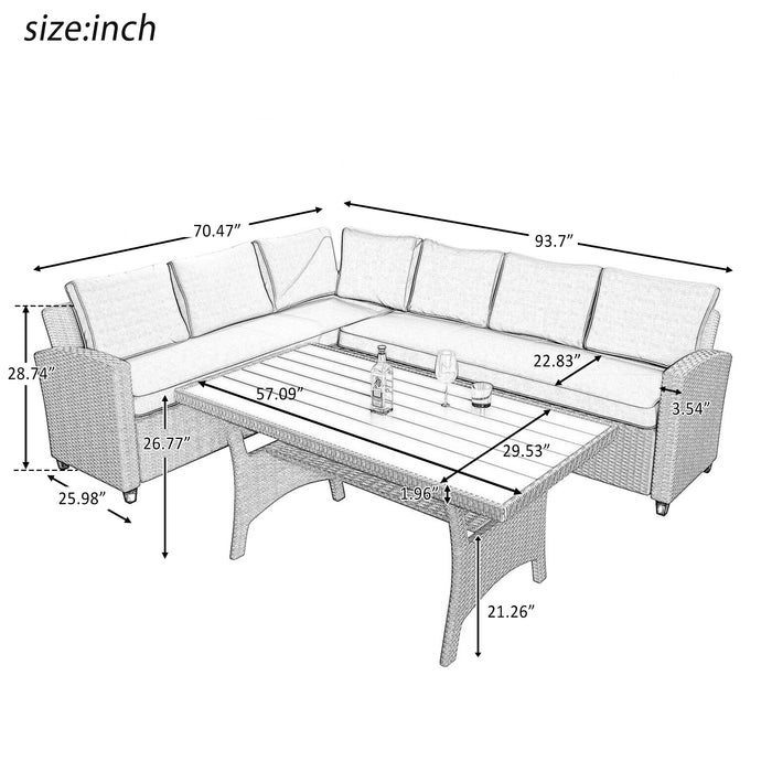 Patio Furniture Set 5 Pcs Outdoor Conversation Set All Weather Wicker Sectional Couch Sofa Dining Table Chair w/ Ottoman&Pillow
